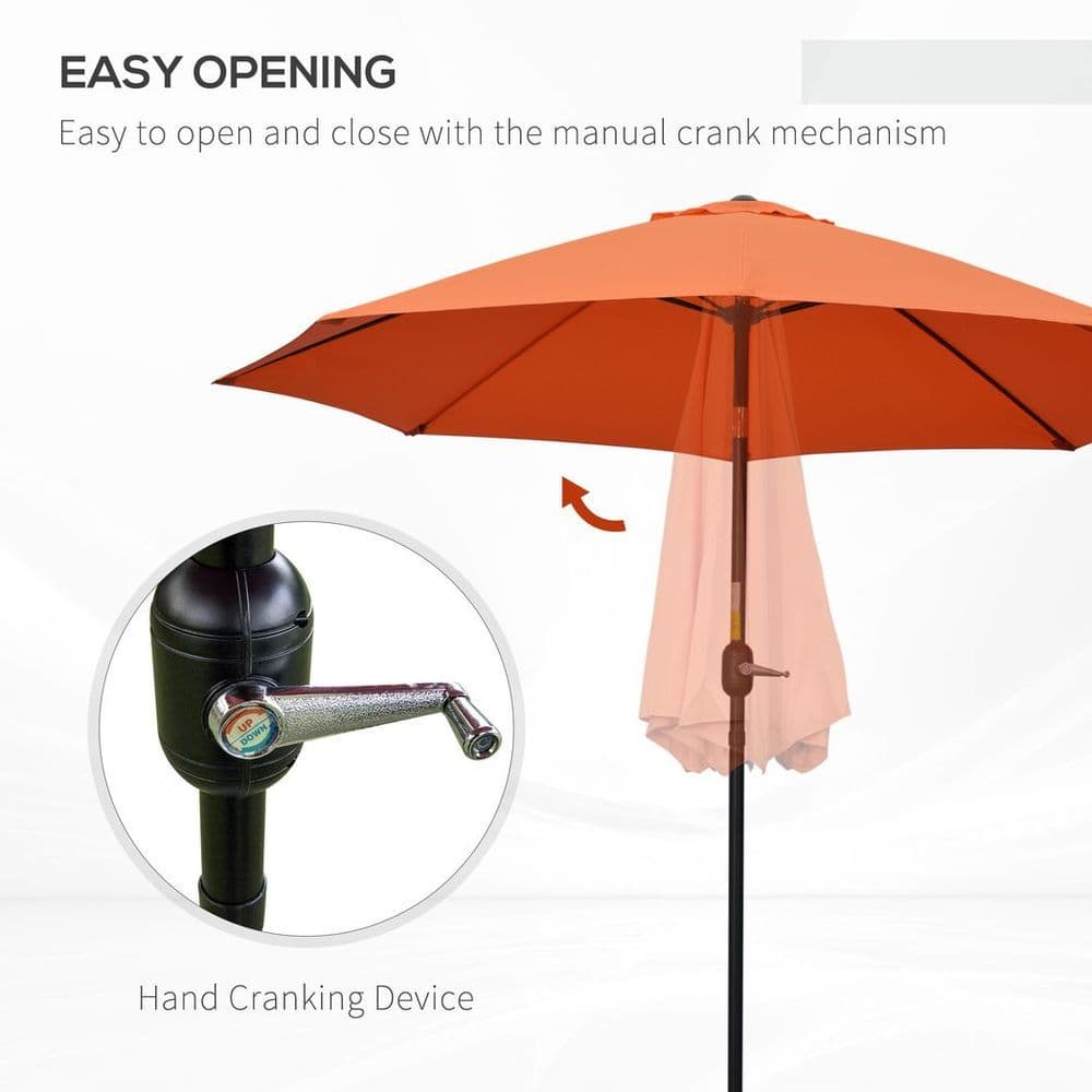 image-Outsunny 2.6M Patio Umbrella Outdoor Sunshade Canopy w/ Tilt and Crank Orange