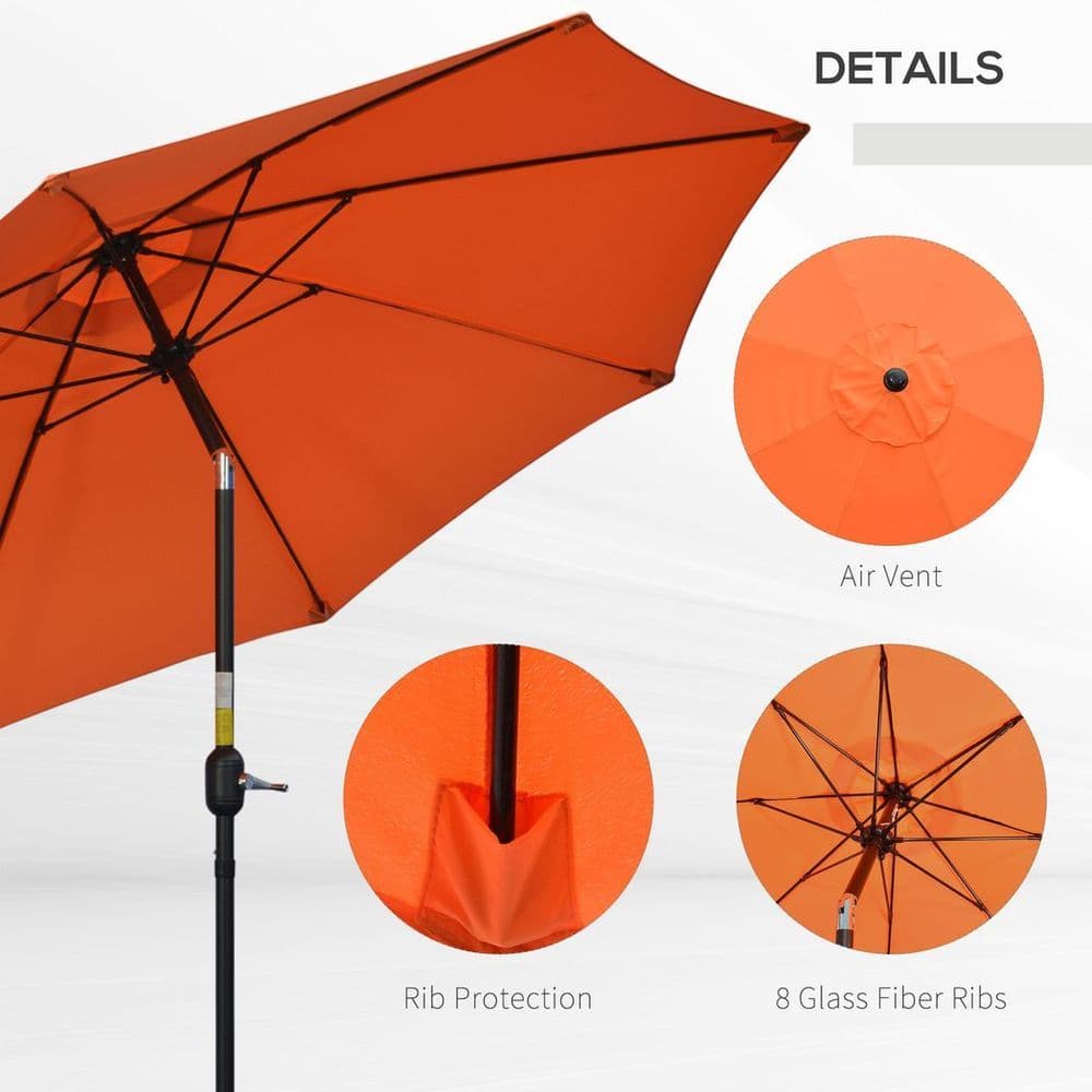image-Outsunny 2.6M Patio Umbrella Outdoor Sunshade Canopy w/ Tilt and Crank Orange