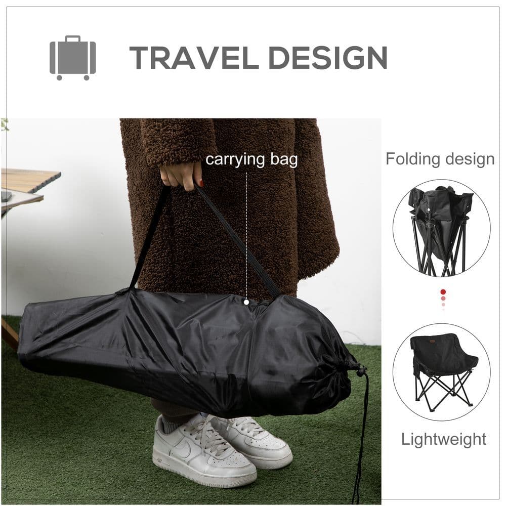 image-Outsunny Folding Camping Chair with Carrying Bag and Storage Pocket, Black