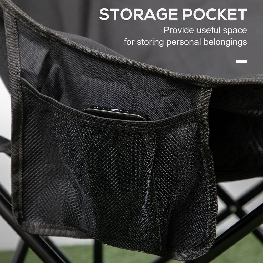 image-Outsunny Folding Camping Chair with Carrying Bag and Storage Pocket, Black