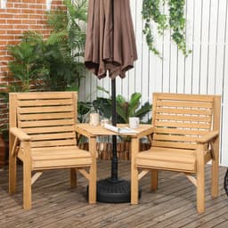 image-Outsunny Wooden Garden Love Seat w/ Coffee Table Umbrella Hole Partner Bench