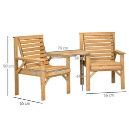image-Outsunny Wooden Garden Love Seat w/ Coffee Table Umbrella Hole Partner Bench