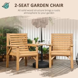 image-Outsunny Wooden Garden Love Seat w/ Coffee Table Umbrella Hole Partner Bench