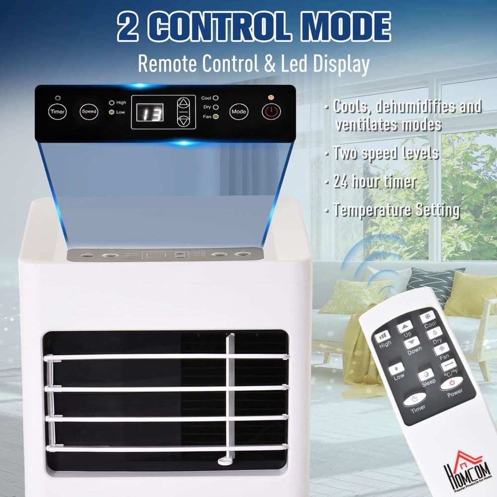 image-HOMCOM Mobile Air Conditioner W/ RC Cooling Sleeping Mode Portable White 1080W