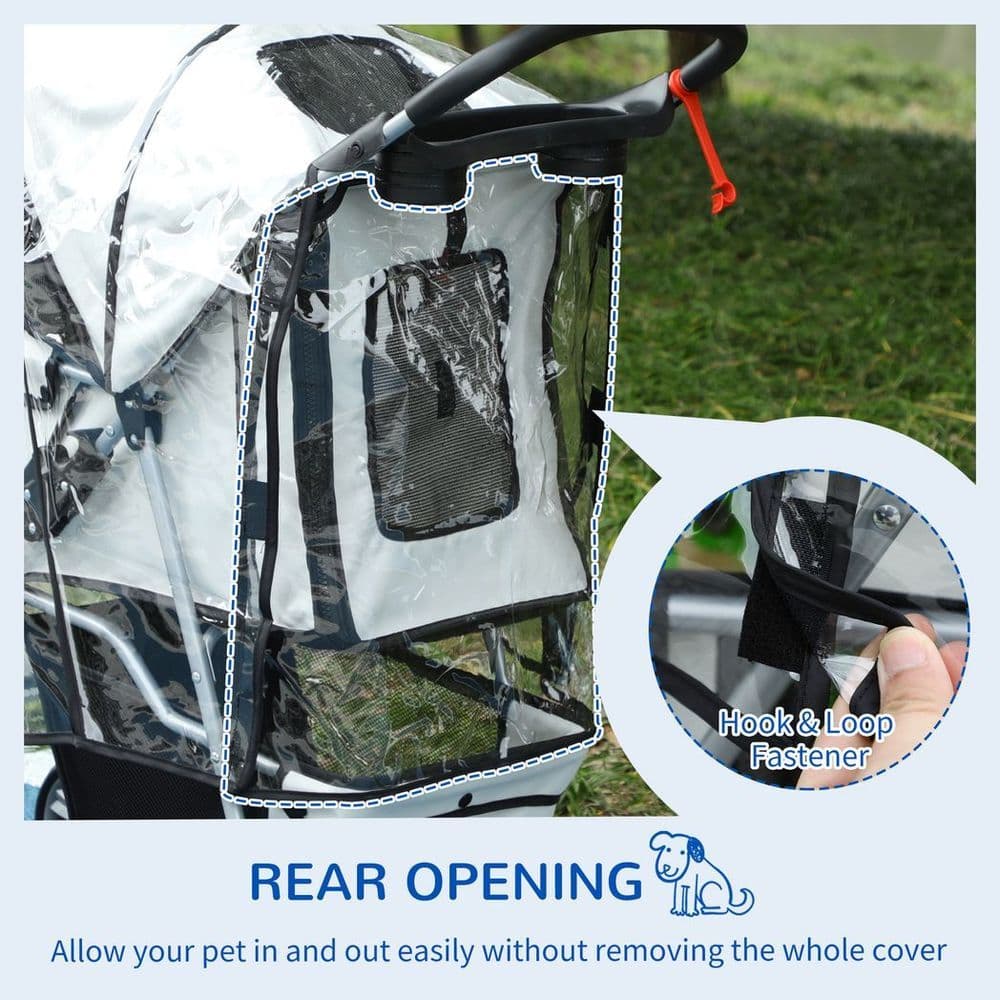 image-PawHut Dog Stroller Rain Cover w/ Rear Entry, Cover, for Dog Pram