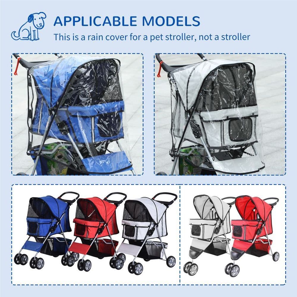 image-PawHut Dog Stroller Rain Cover w/ Rear Entry, Cover, for Dog Pram