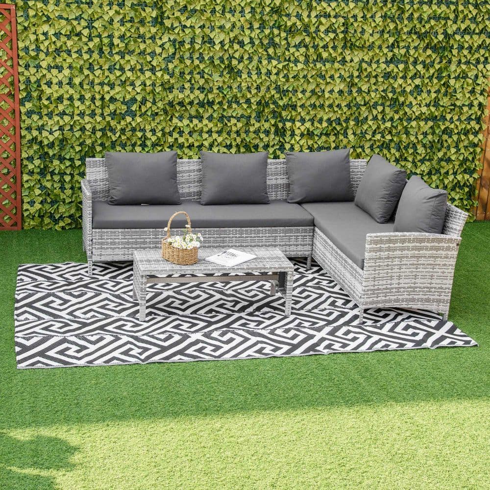 image-Outsunny 182x274cm Reversible Outdoor Rug Portable Plastic Straw RV Camping Mat
