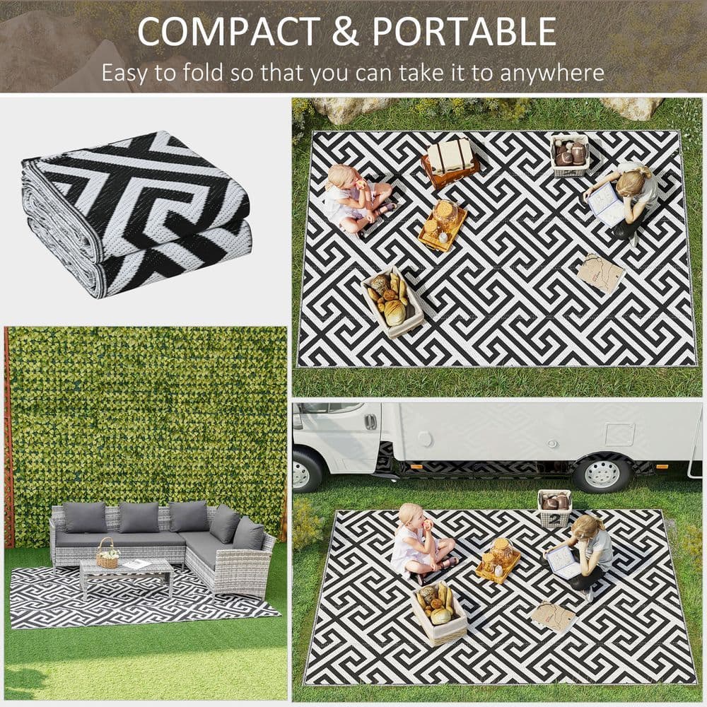 image-Outsunny 182x274cm Reversible Outdoor Rug Portable Plastic Straw RV Camping Mat