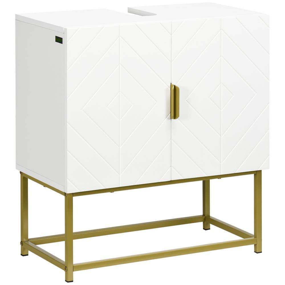 image-kleankin Bathroom Sink Cabinet Under Sink Cabinet Wooden Basin Cupboard White