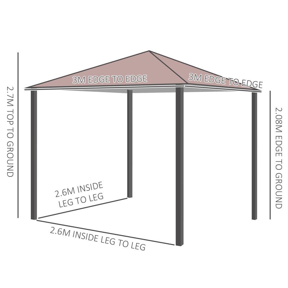 image-Outsunny 3m x 3m Garden Metal Gazebo Marquee Party Tent Canopy Shelter Pavilion