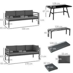 image-Outsunny 8-Seater Aluminium Garden Dining Sofa Furniture Set with Cushions
