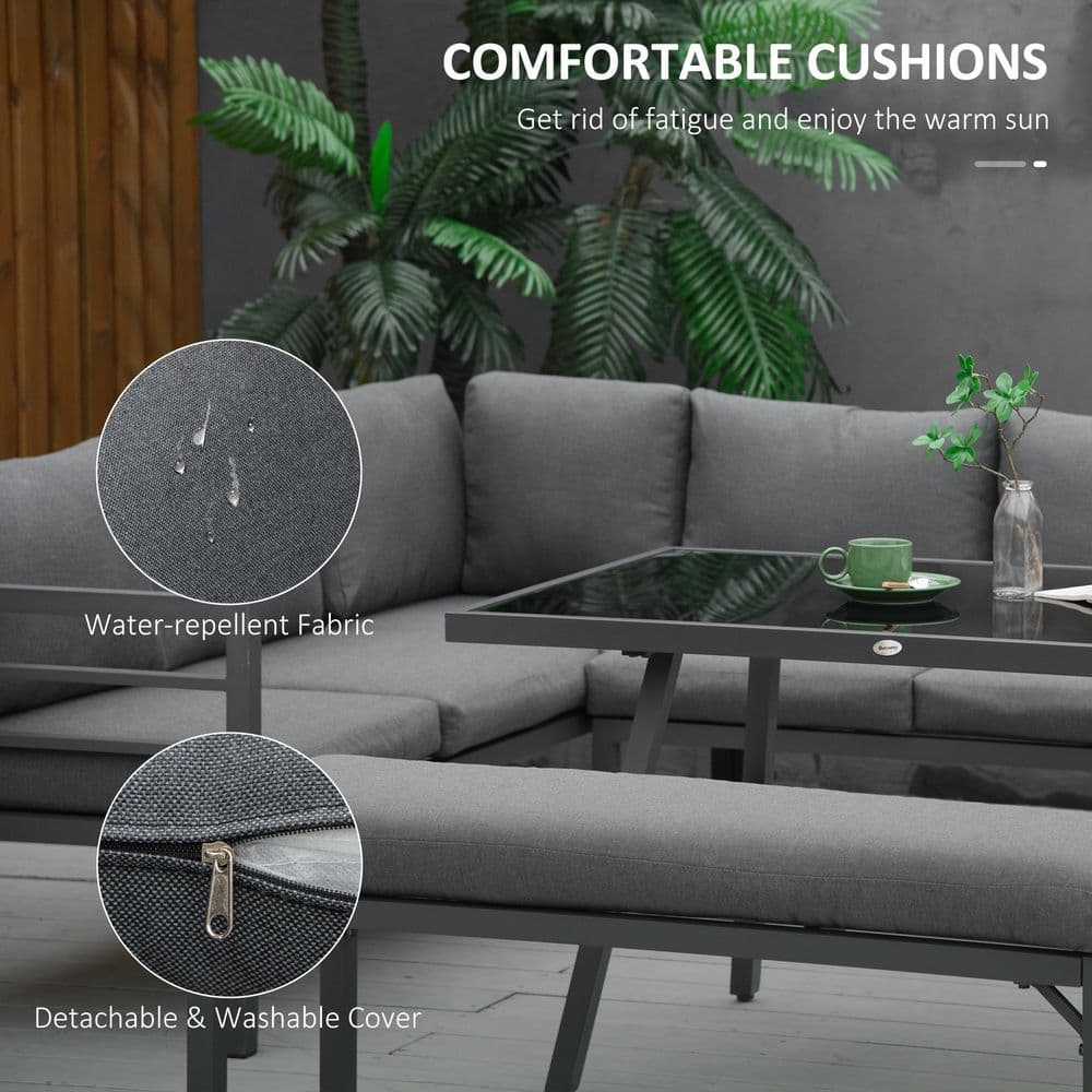 image-Outsunny 8-Seater Aluminium Garden Dining Sofa Furniture Set with Cushions
