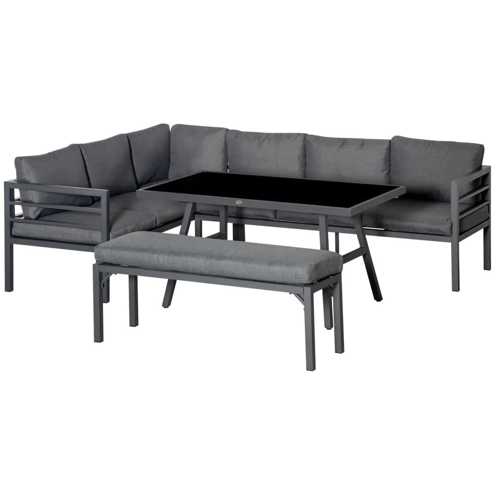 image-Outsunny 8-Seater Aluminium Garden Dining Sofa Furniture Set with Cushions