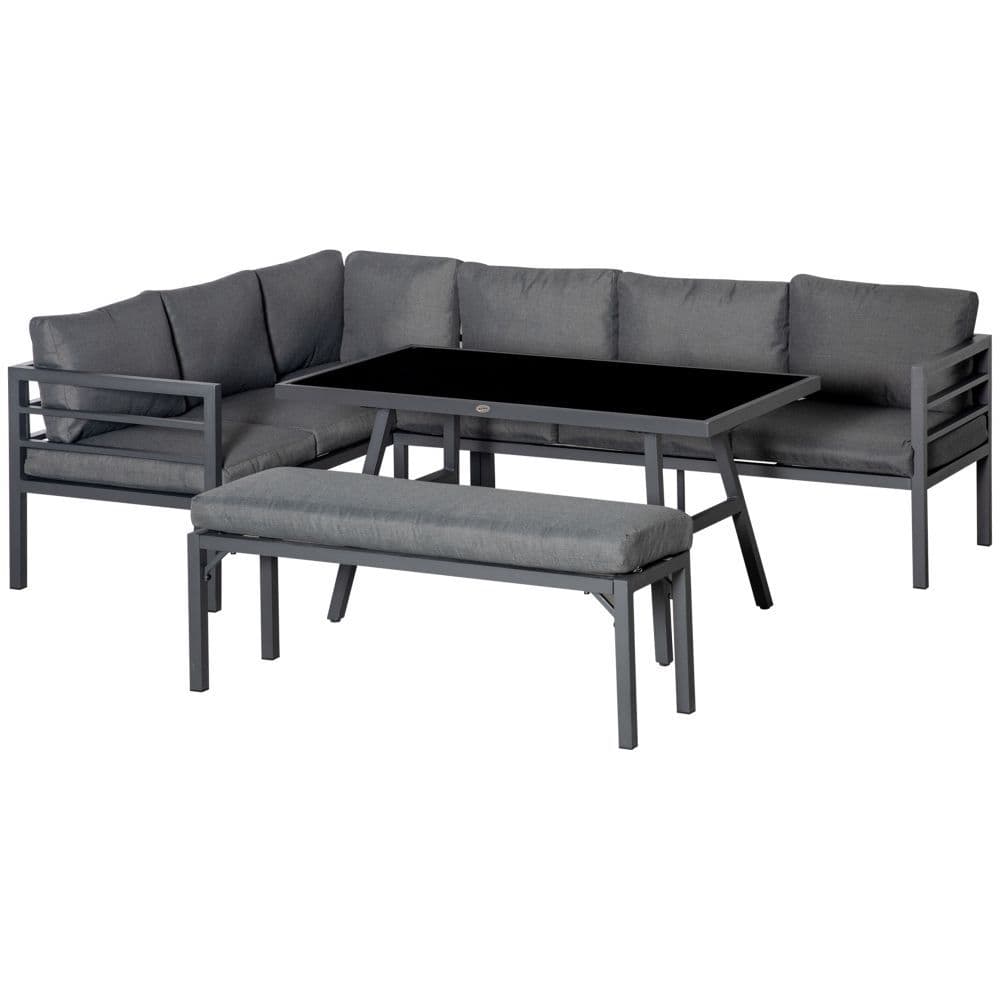 image-Outsunny 8-Seater Aluminium Garden Dining Sofa Furniture Set with Cushions