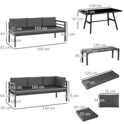 image-Outsunny 8-Seater Aluminium Garden Dining Sofa Furniture Set with Cushions