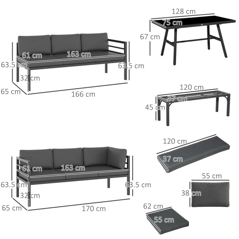 image-Outsunny 8-Seater Aluminium Garden Dining Sofa Furniture Set with Cushions
