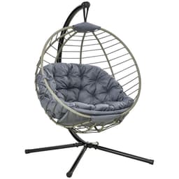 image-Outsunny PE Rattan Hanging Swing Chair w/ Stand & Cup Holder, Grey