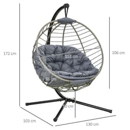 image-Outsunny PE Rattan Hanging Swing Chair w/ Stand & Cup Holder, Grey