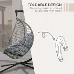 image-Outsunny PE Rattan Hanging Swing Chair w/ Stand & Cup Holder, Grey