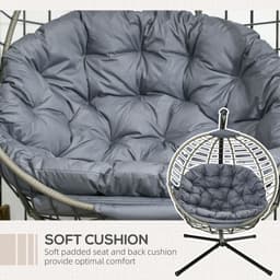 image-Outsunny PE Rattan Hanging Swing Chair w/ Stand & Cup Holder, Grey