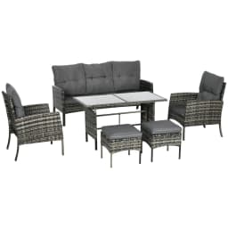 image-Outsunny Rattan Garden Furniture Sofa Set, 2 Armchairs 2 Footstools Table Grey
