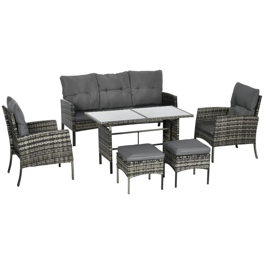 image-Outsunny Rattan Garden Furniture Sofa Set, 2 Armchairs 2 Footstools Table Grey