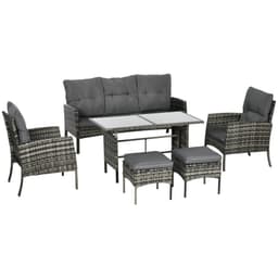 image-Outsunny Rattan Garden Furniture Sofa Set, 2 Armchairs 2 Footstools Table Grey