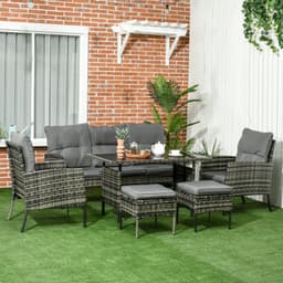 image-Outsunny Rattan Garden Furniture Sofa Set, 2 Armchairs 2 Footstools Table Grey