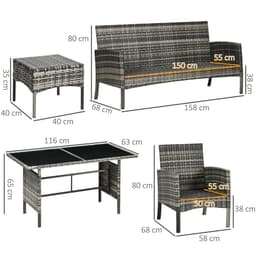 image-Outsunny Rattan Garden Furniture Sofa Set, 2 Armchairs 2 Footstools Table Grey