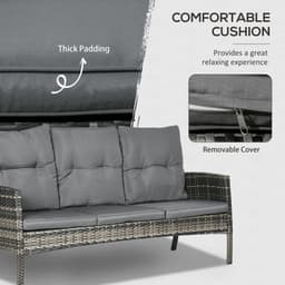 image-Outsunny Rattan Garden Furniture Sofa Set, 2 Armchairs 2 Footstools Table Grey