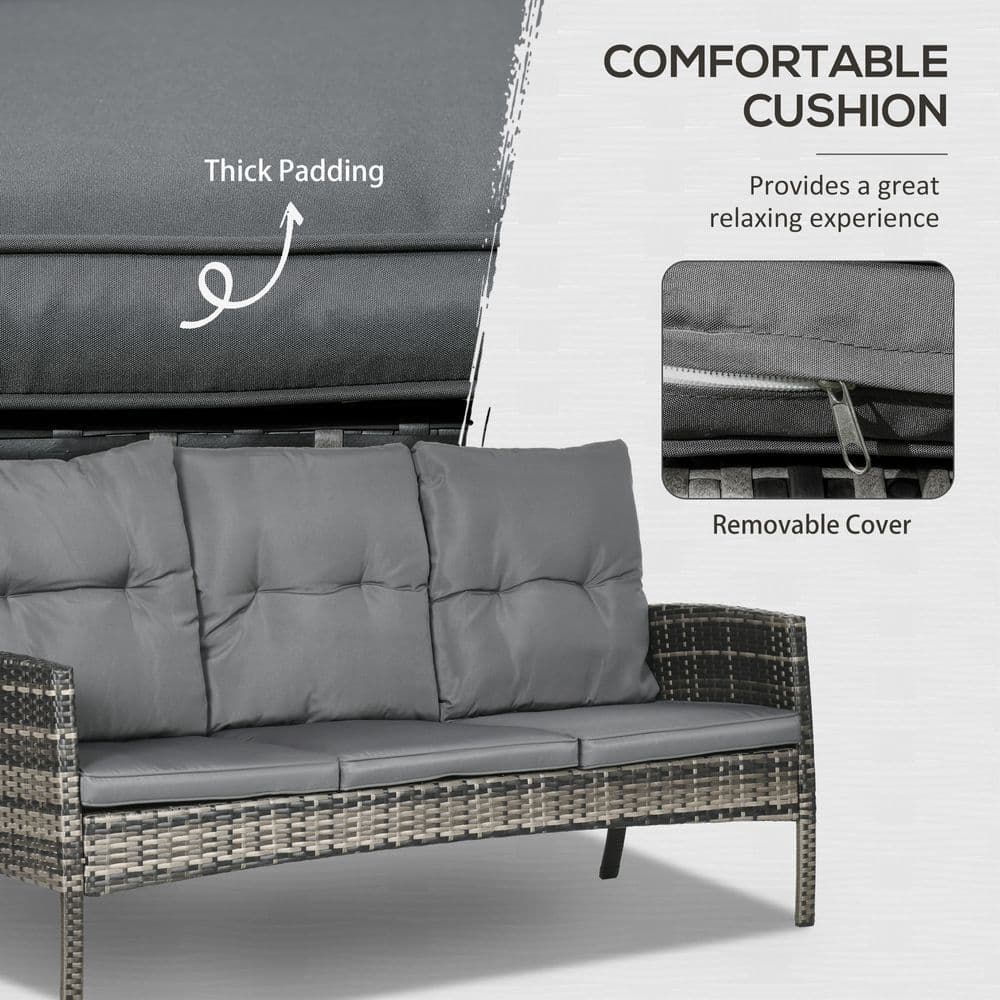 image-Outsunny Rattan Garden Furniture Sofa Set, 2 Armchairs 2 Footstools Table Grey