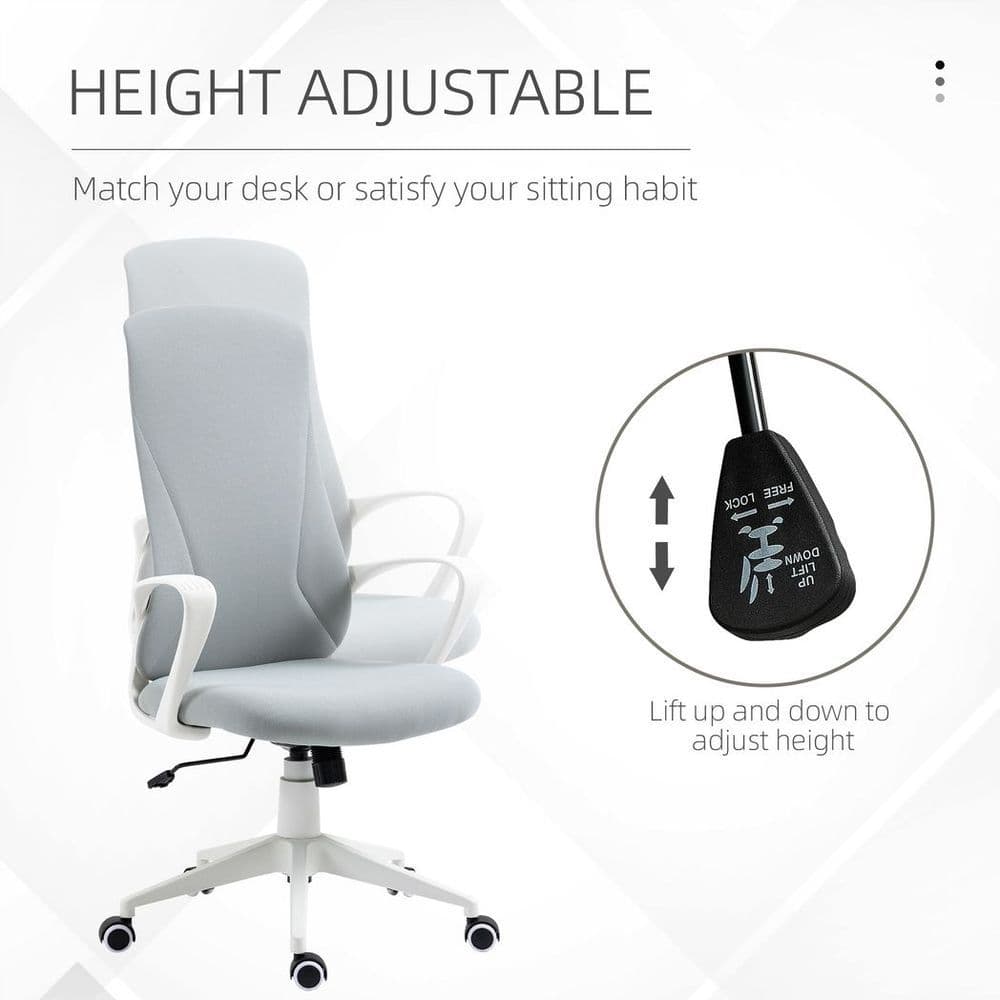 image-Vinsetto High-Back Home Office Chair Height Adjustable Elastic Desk Chair Grey