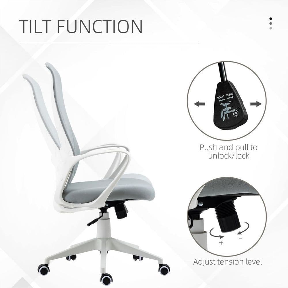 image-Vinsetto High-Back Home Office Chair Height Adjustable Elastic Desk Chair Grey