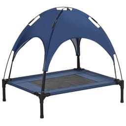 image-PawHut 76cm Elevated Dog Bed Cooling Raised Pet Cot UV Protection Canopy Blue