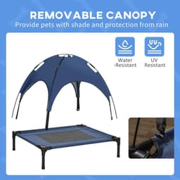 image-PawHut 76cm Elevated Dog Bed Cooling Raised Pet Cot UV Protection Canopy Blue