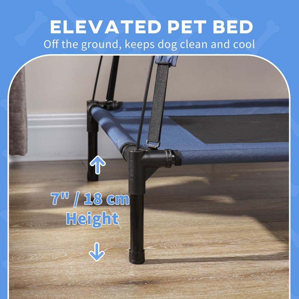 image-PawHut 76cm Elevated Dog Bed Cooling Raised Pet Cot UV Protection Canopy Blue