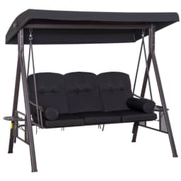 image-Outsunny 3 Seater Garden Swing Chair Patio Swing Bench w/ Cup Trays Black