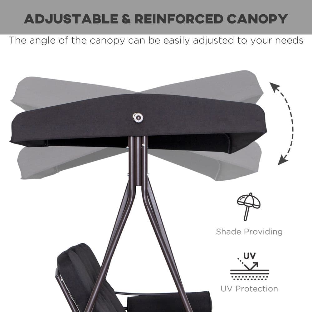 image-Outsunny 3 Seater Garden Swing Chair Patio Swing Bench w/ Cup Trays Black