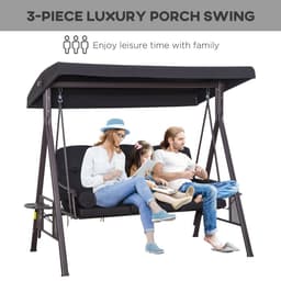 image-Outsunny 3 Seater Garden Swing Chair Patio Swing Bench w/ Cup Trays Black