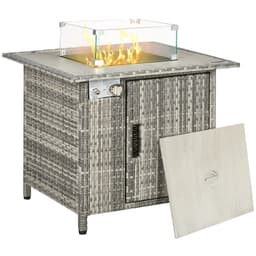 image-Outsunny Gas Fire Pit Table w/ Rain Cover, Windscreen & Lava Stone, 50,000 BTU