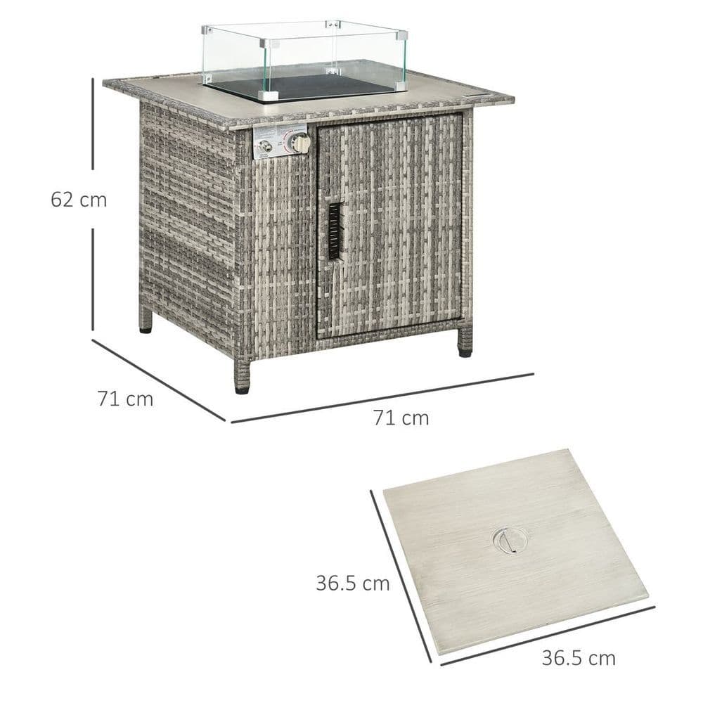 image-Outsunny Gas Fire Pit Table w/ Rain Cover, Windscreen & Lava Stone, 50,000 BTU
