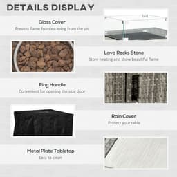 image-Outsunny Gas Fire Pit Table w/ Rain Cover, Windscreen & Lava Stone, 50,000 BTU