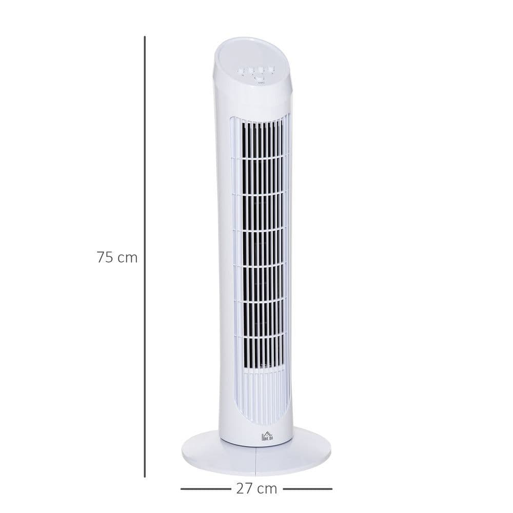 image-HOMCOM 30" Tower Fan Noise Reduction Wind 3-Level Cool ABS Indoor White