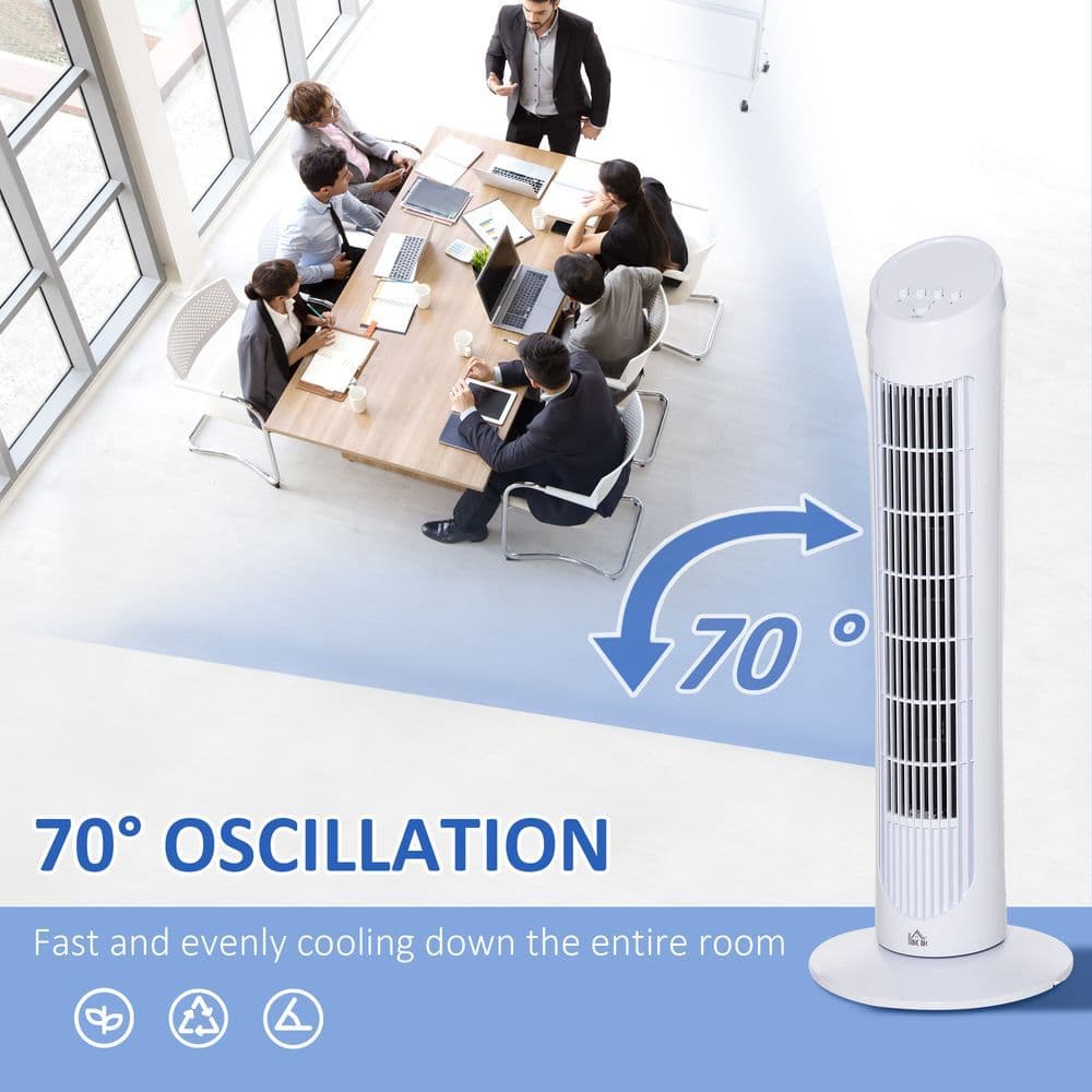 image-HOMCOM 30" Tower Fan Noise Reduction Wind 3-Level Cool ABS Indoor White