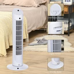 image-HOMCOM 30" Tower Fan Noise Reduction Wind 3-Level Cool ABS Indoor White