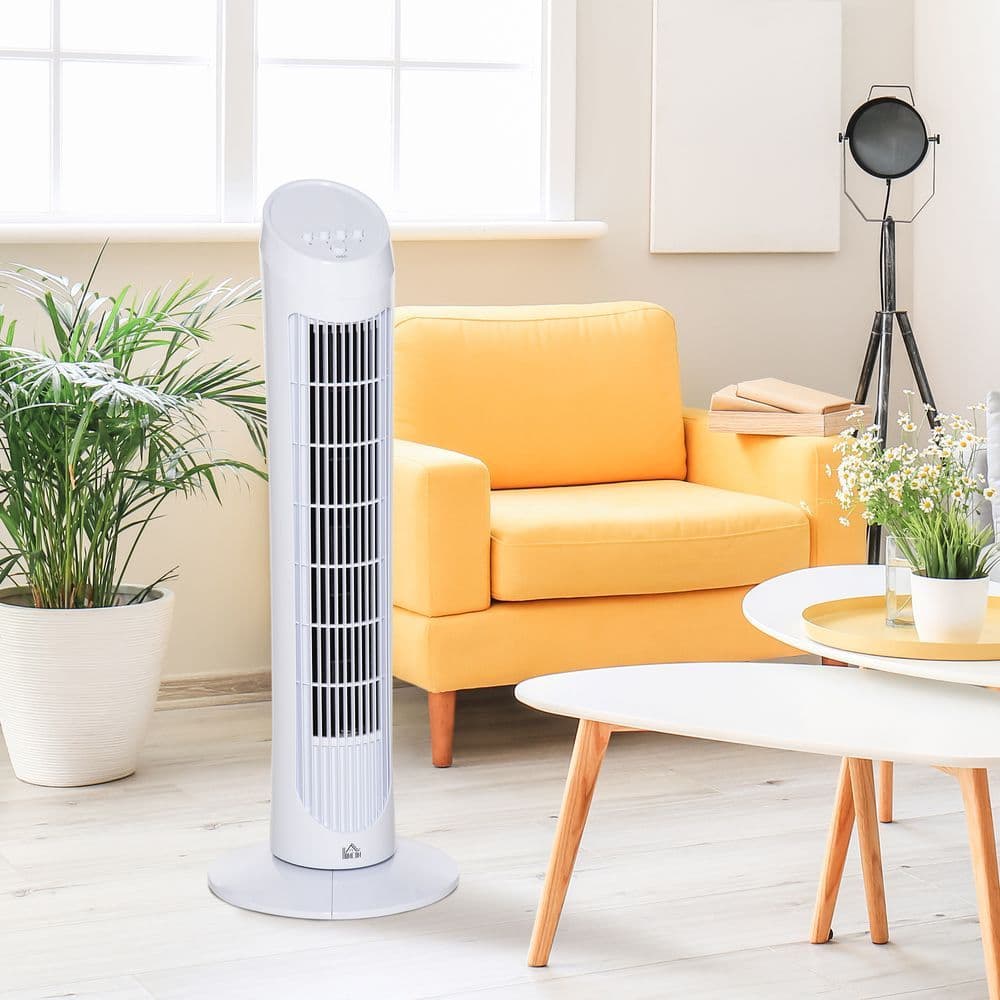 image-HOMCOM 30" Tower Fan Noise Reduction Wind 3-Level Cool ABS Indoor White
