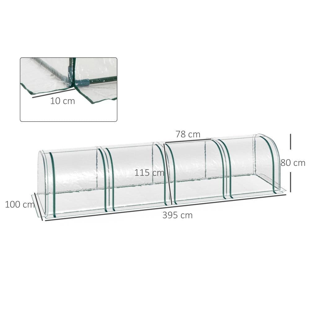 image-Outsunny Tunnel Greenhouse Steel Frame with Zipper Doors, Clear