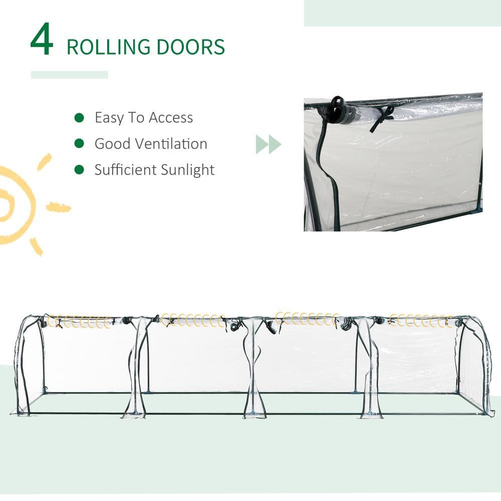 image-Outsunny Tunnel Greenhouse Steel Frame with Zipper Doors, Clear