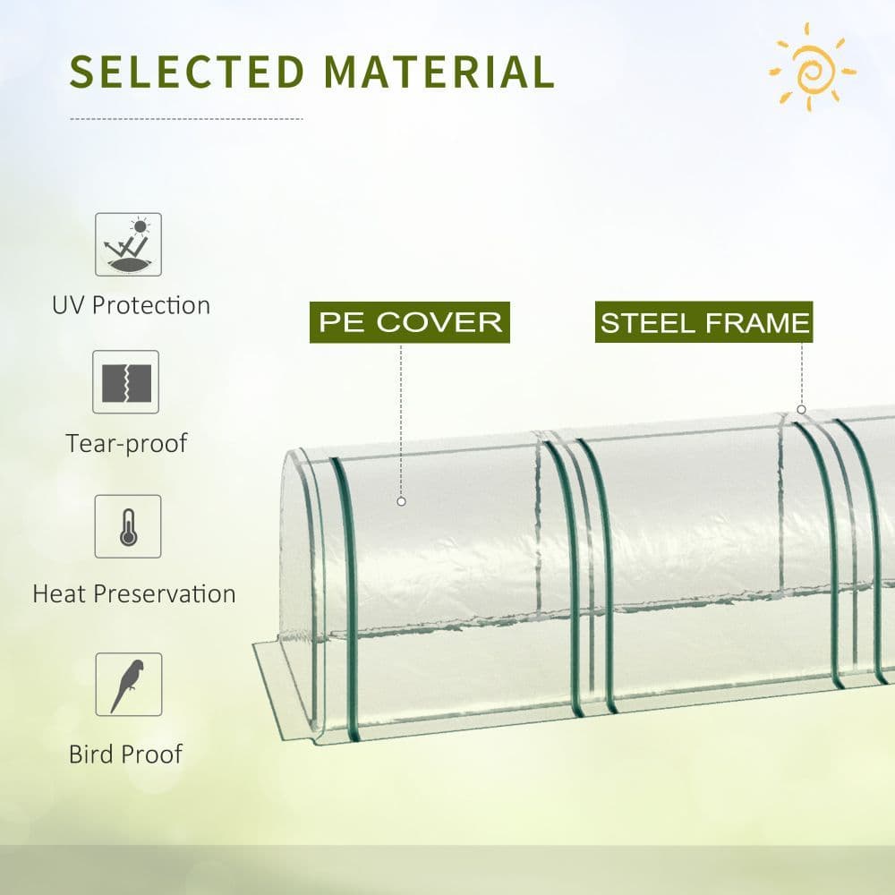 image-Outsunny Tunnel Greenhouse Steel Frame with Zipper Doors, Clear