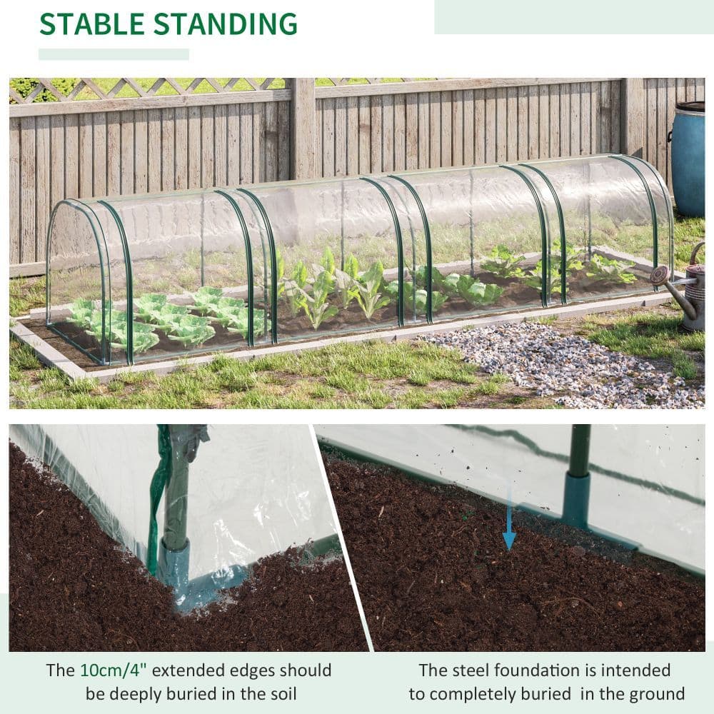 image-Outsunny Tunnel Greenhouse Steel Frame with Zipper Doors, Clear